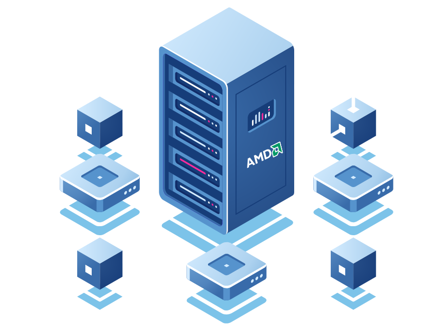 a picture of servers and cabinets with amd text