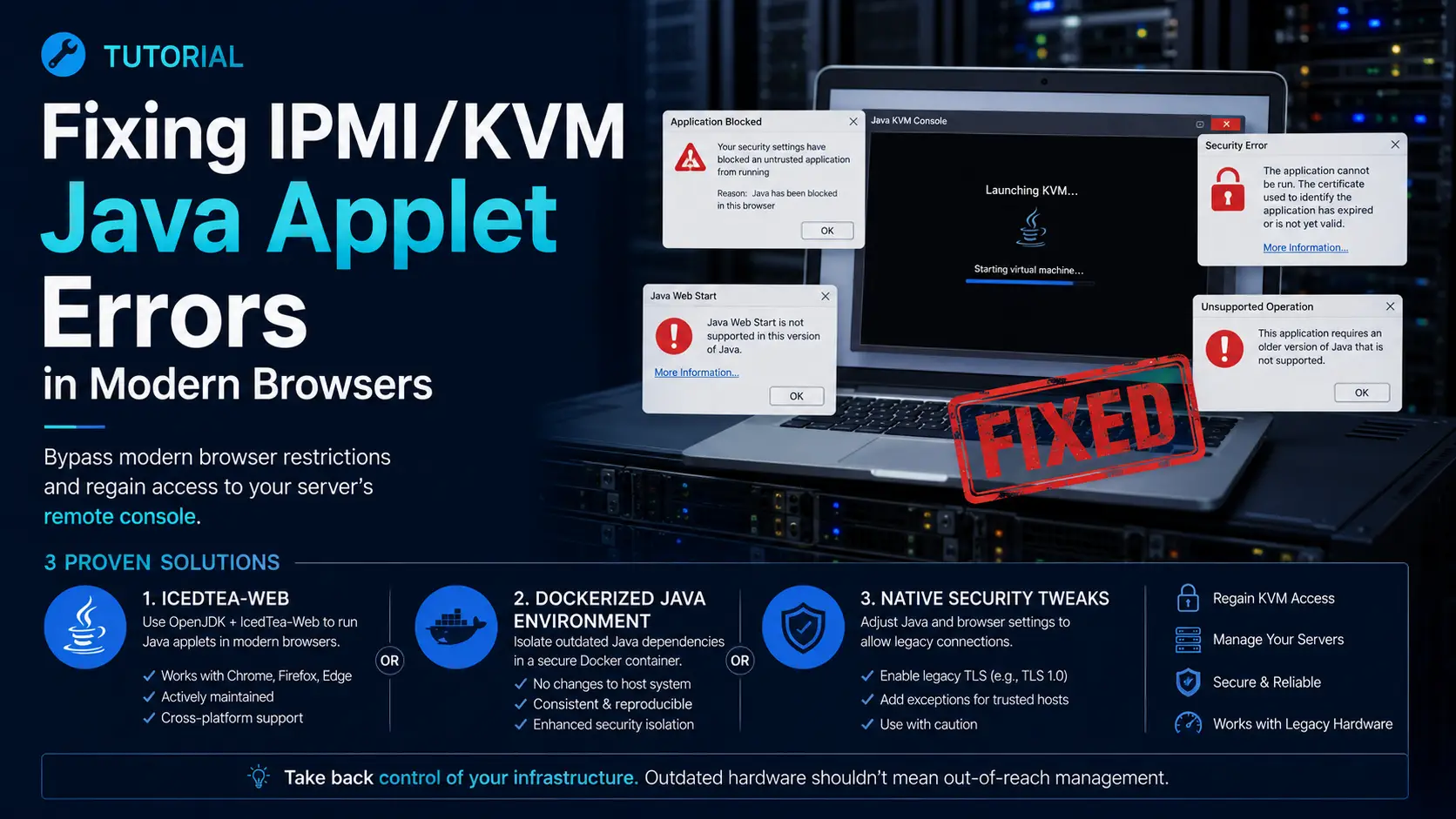 Fixing IPMI/KVM Java Applet Errors in Modern Browsers